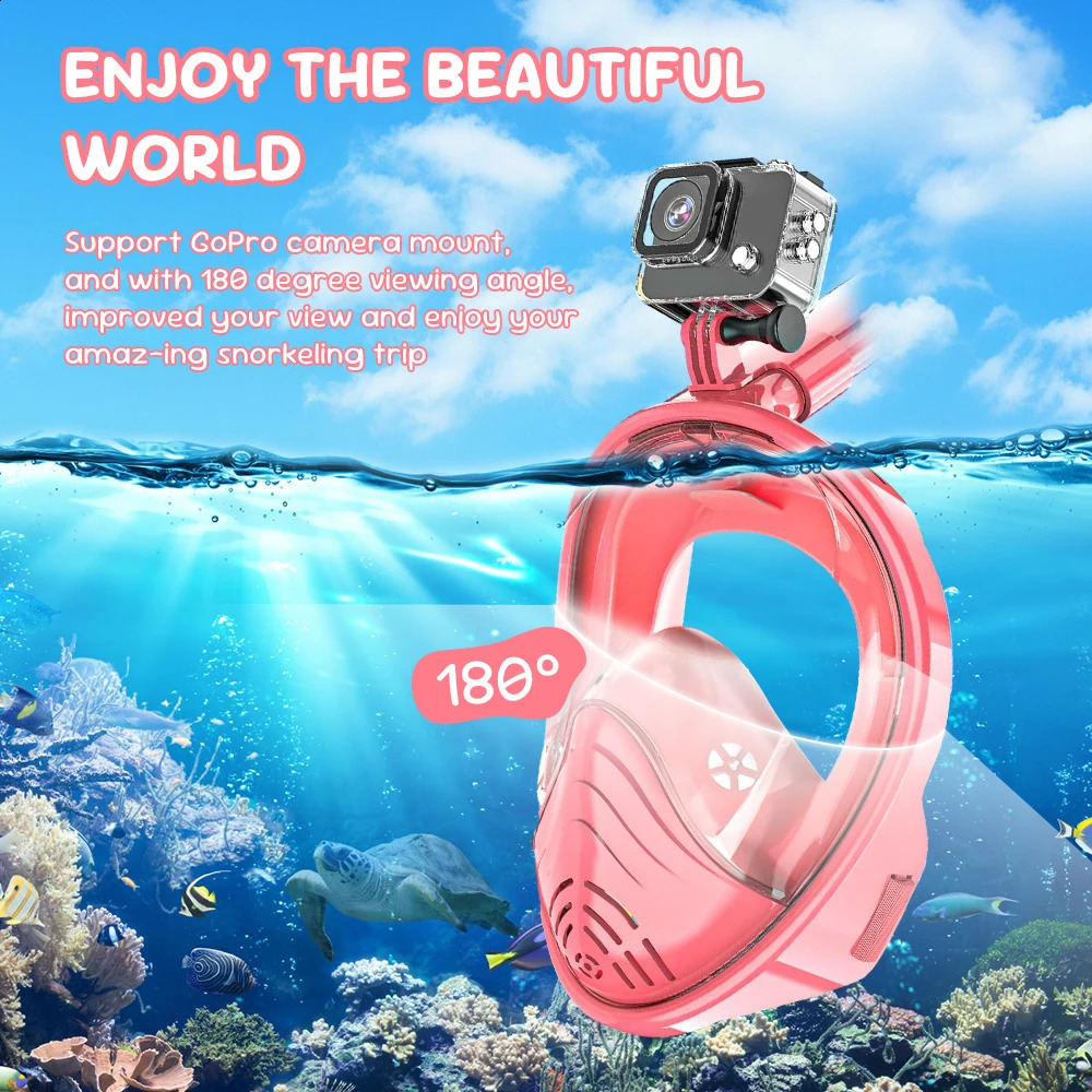 Professional Snorkeling Diving Mask Foldable 180 Degree Underwater Scuba Full Face Snorkel Mask Anti Fog Goggles for Kids Swim 260414
