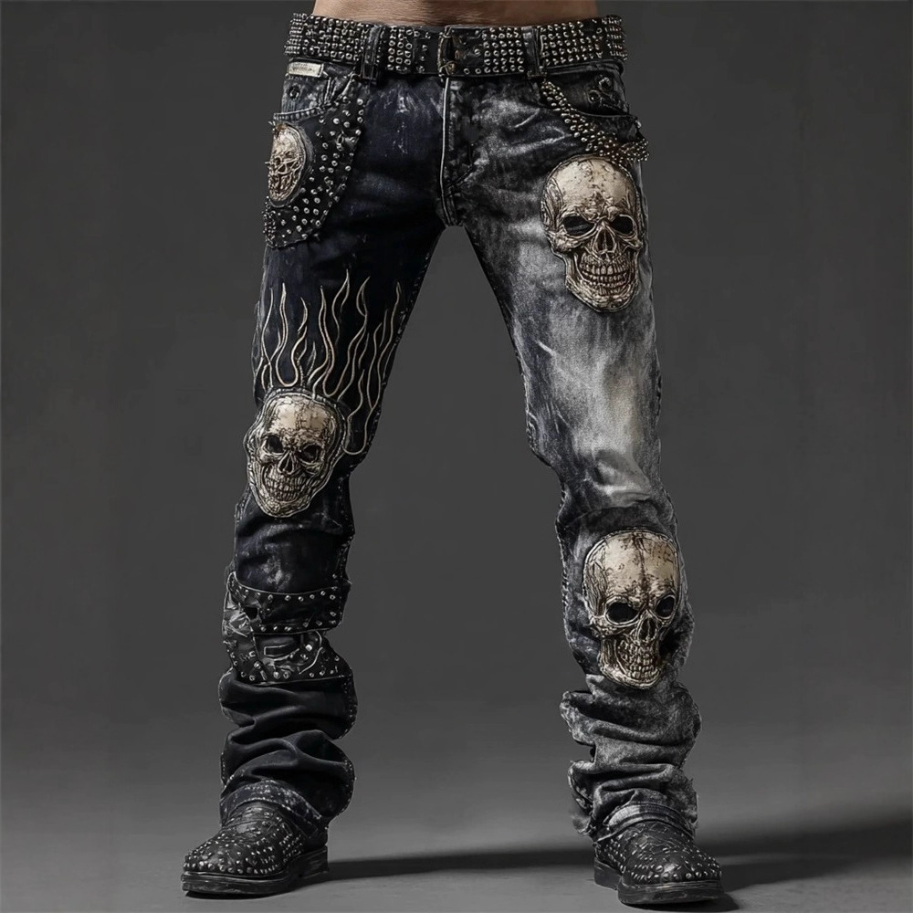 jeans for mens designer Wide Rock Revival Ripped Wash Patchwork Jeans Embroidered Sports Jeans Party Jeans Summer Jeans Guys' Jeans Men's De
