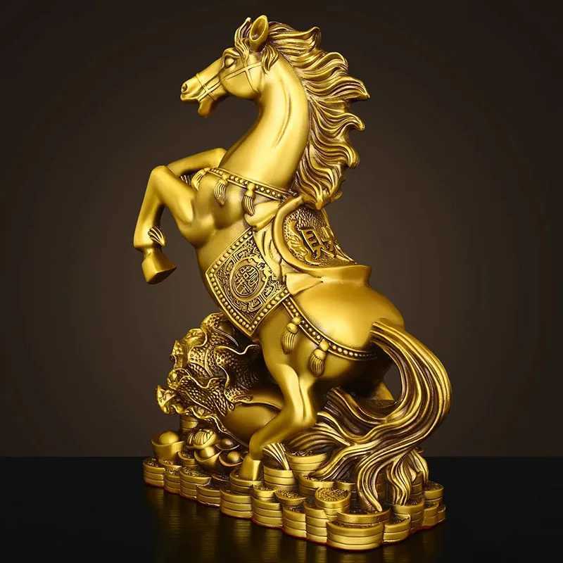Brass Zodiac Horse Statue with Gold Coins - Galloping with Wealth Fortune Horse Figurine Chinese Zodiac Decor AuspiciousT260415