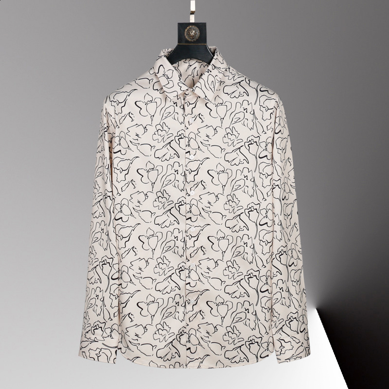 Mens new long-sleeve non-iron shirt fashionable printed non-iron shirt small size shirt 210610