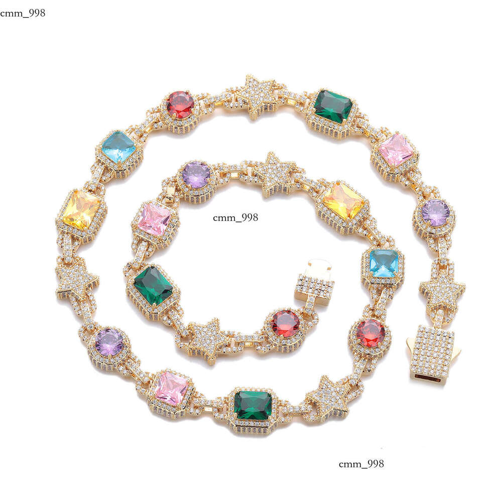 European American cross-border light luxury geometric star chain necklace with copper zircon and multi-color gemstones, 2025 winter fashion commuter j