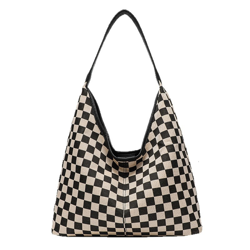 Explosive retro checkerboard patterned large capacity tote bag, crossbody shoulder bag, handbag, note bag, women's bag