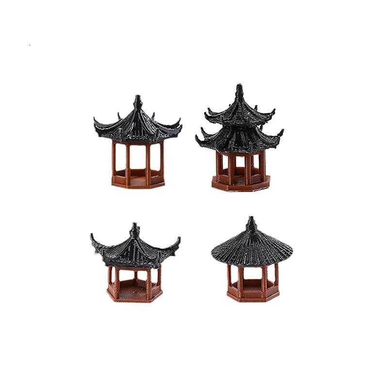 Mini Pagoda Statue Fairy Garden Decor Pavilion Hexagon Asian Exotic Environments Flower Vase Aquarium Dollhouse Decor ForT260415