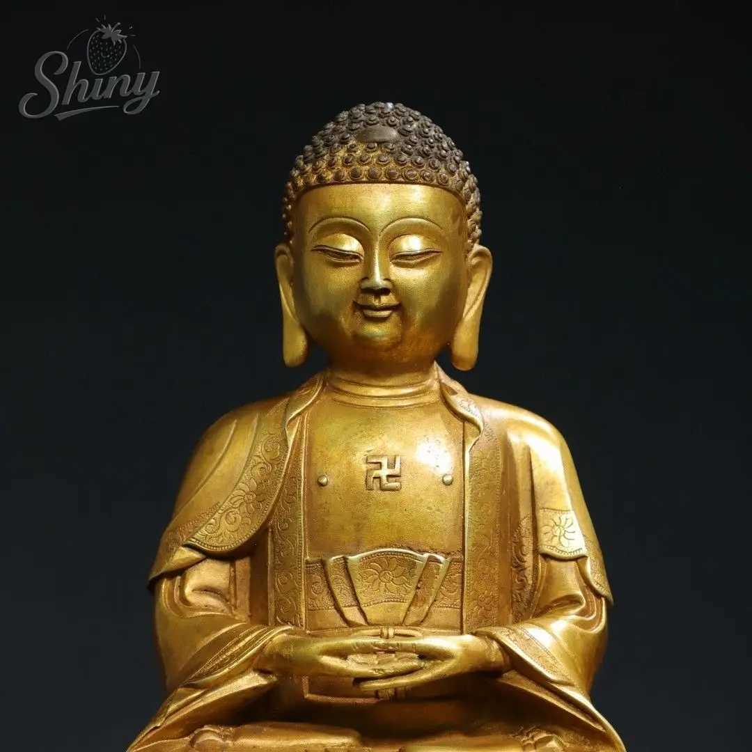Vintage Brass Amitabha Sakyamuni Buddha Chinese Feng Shui Meditation Buddha Sculpture Figurines Home Decor StatuesT260415