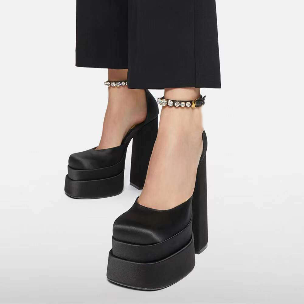 New Women's Shoes Fashionable Double-Platform Square-Toe Chunky Heel Plus Size High-Heel Runway Sandals For Women