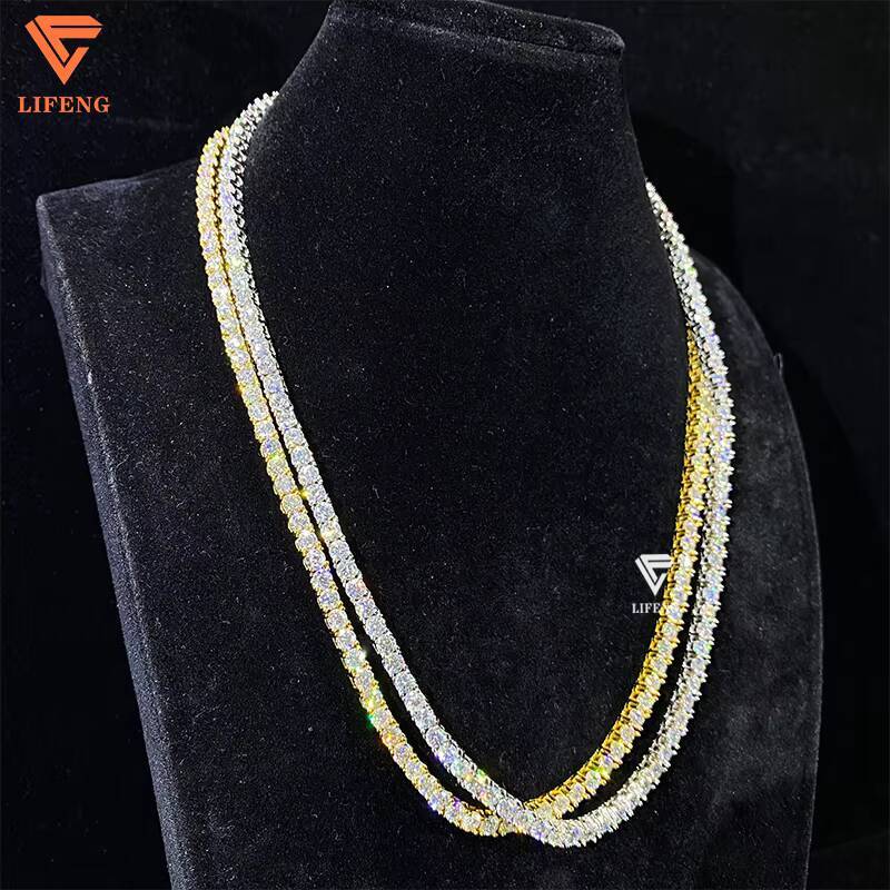 4mm GoldWhite Gold Plated 925 Sterling Silver Tennis Chain Necklace Iced Out Moissanite Diamond Hip Hop Jewelry Tennis Chain