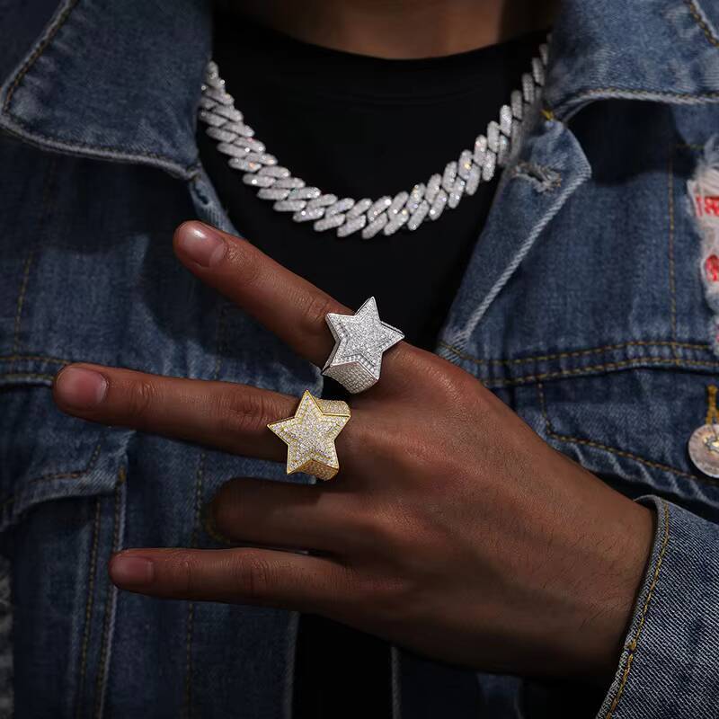 Star Shape Design Hip-hop Ring High Quality GRA Certification VVS Moissanite Diamond Jewelry Ring for Men or Women