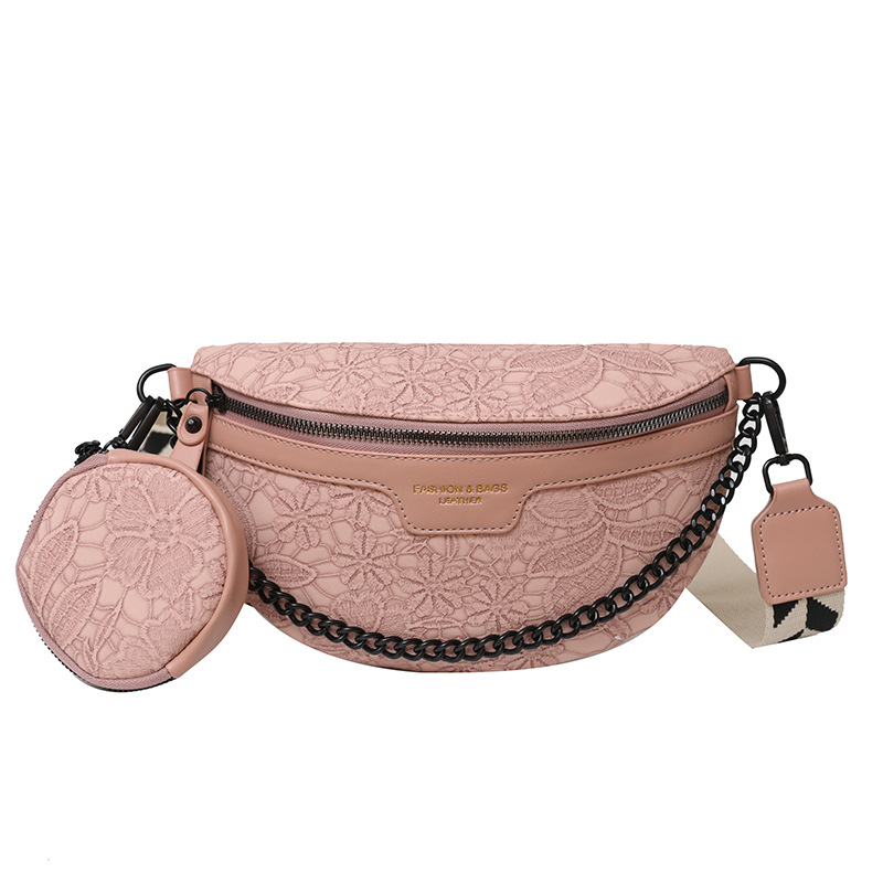 Retro women's chest bag with niche design embossed broadband single shoulder mother and child bag round cake headphone bag commuting shoulder bag