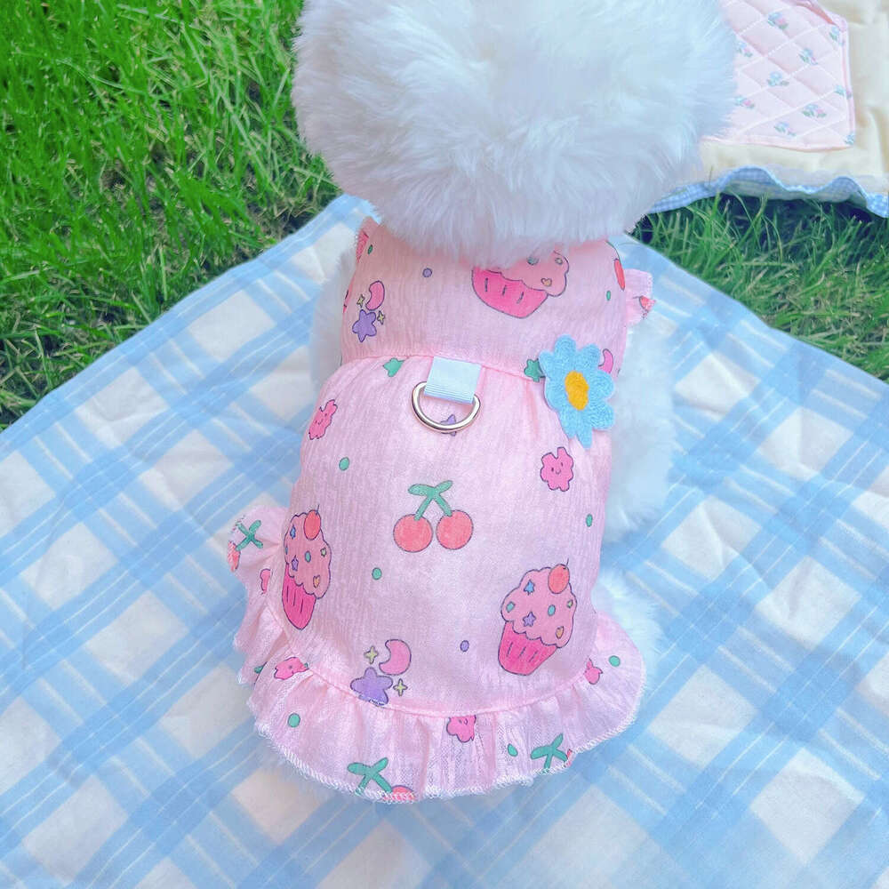 Summer Pet Cooling Clothes Breathable Vest Dress For Dogs Cats Anti-hair Loss Cute Design With Leash Hole Outdoor Pet Apparel pupakaIK