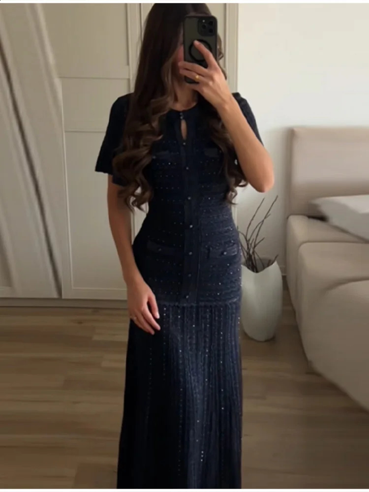 European American Fashion Womens Button Down Sequin Dress Slim Fit Maxi Dress Female Wedding Guest Cocktail Vacation Gown 260414
