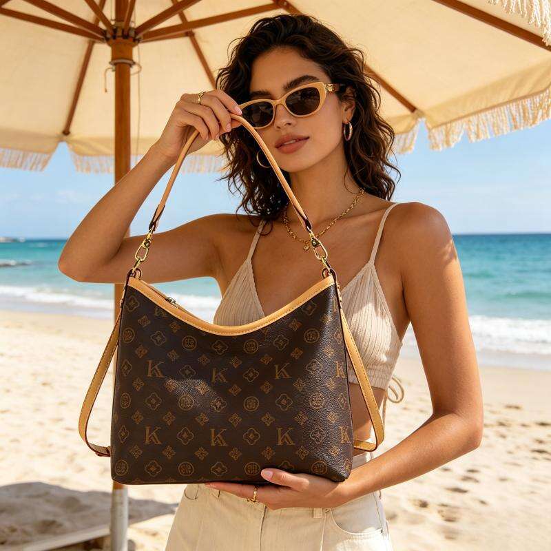 Monogram Hobo Shoulder Bag, Luxury Designer Crossbody Handbag, Large Capacity Tote Bag for Women, Fashion Casual Daily Commute Shopping Handbag Adjust