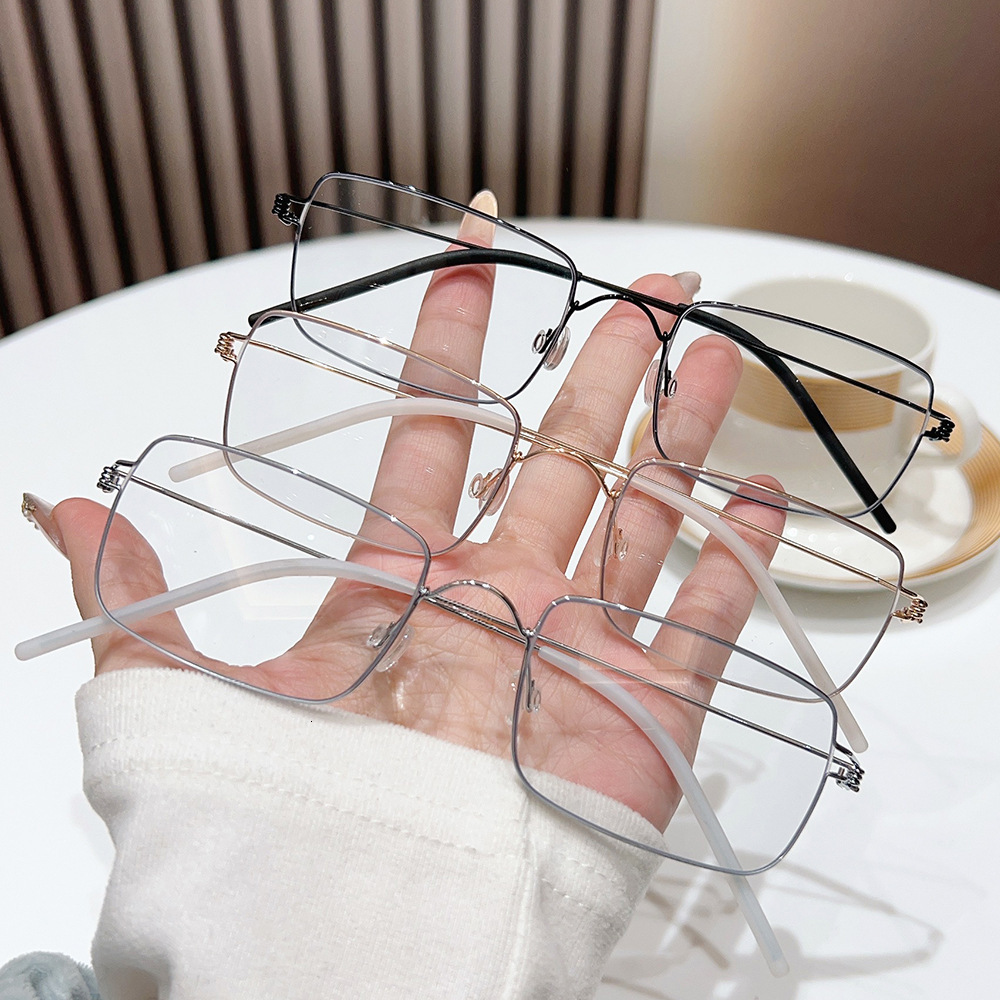 New vintage-style thin-frame flat glasses, fashionable screwless design, simple frame eyeglasses, can be fitted with prescription lenses