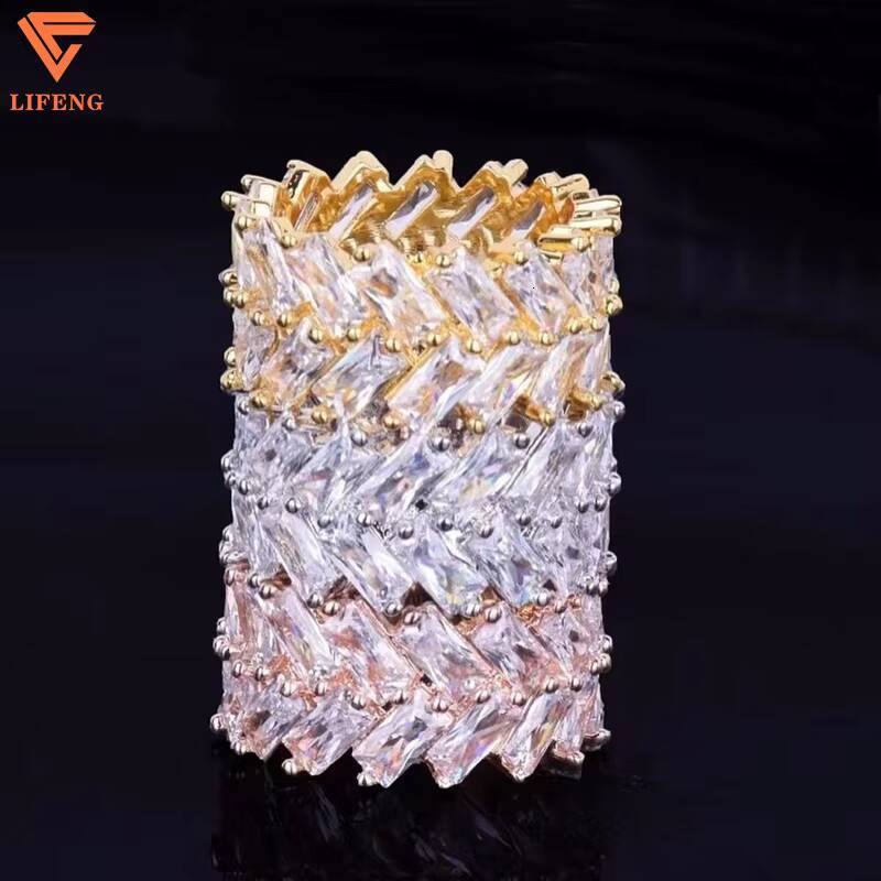 New Arrival Product 2 Rows Fine Jewelry Multi Colors Plated 925 Sterling Silver Iced Out Baguette Cut VVS Moissanite Custom Ring