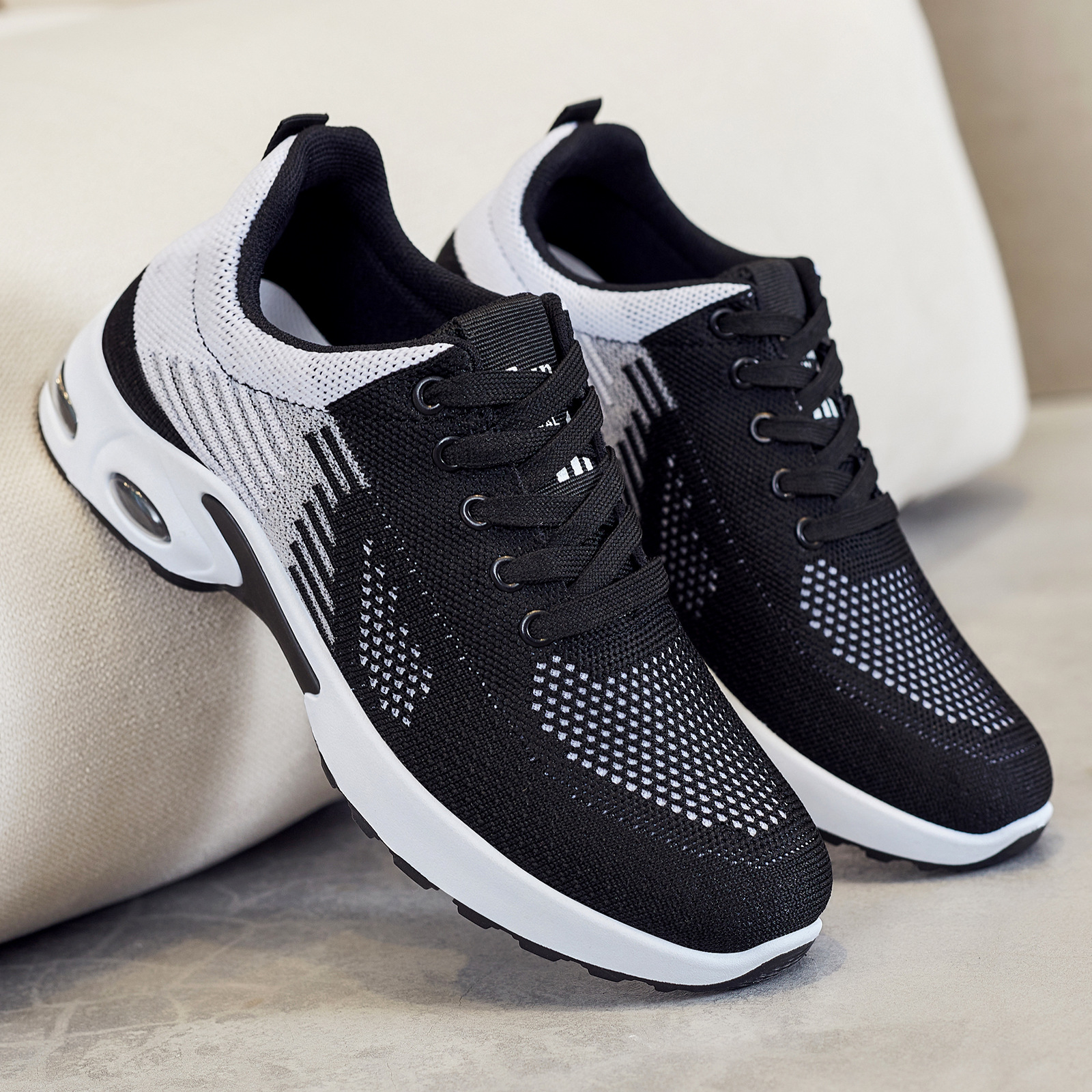 Women's gradient color air cushion sports shoes, breathable mesh lace up casual walking shoes