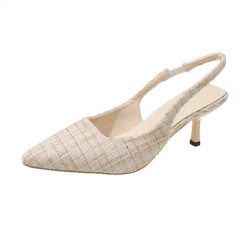 Sea Salt Blue Pointed High Heel Sandals for Women Back Hollow Half Headed Single Shoes Fashion Versatile Casual 260414