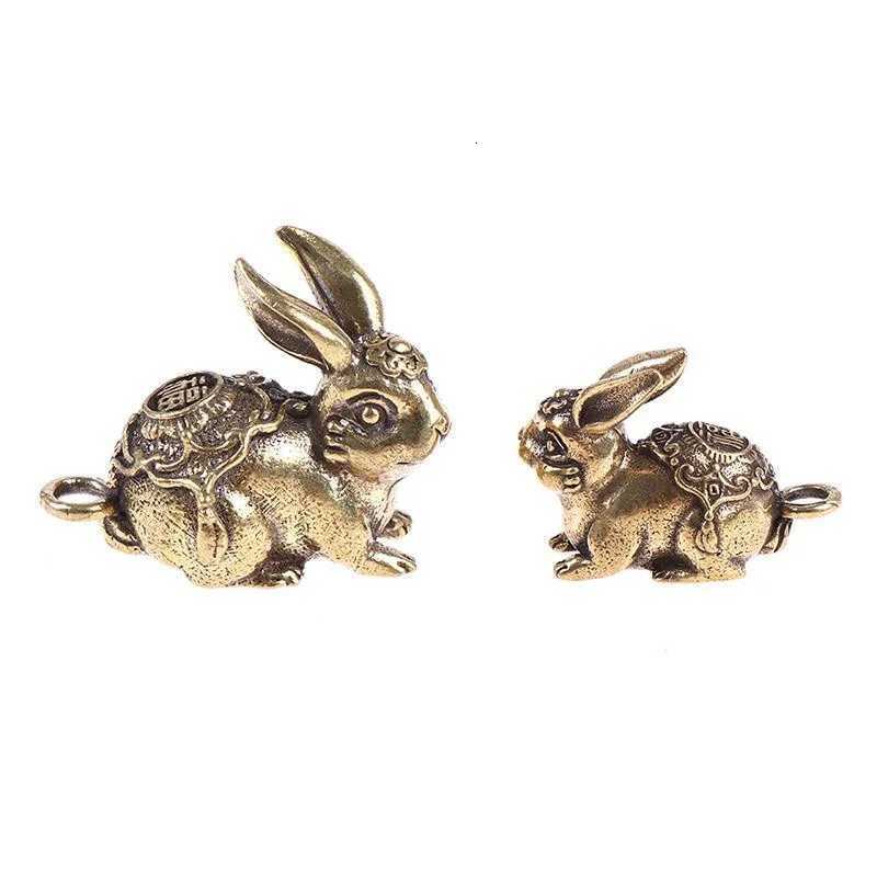 1 Pcs Chinese New Year Brass Zodiac Lucky Rabbit Statue Ornament Key Chain Pendant Figurine Home Office Decorations AccessoriesT260415