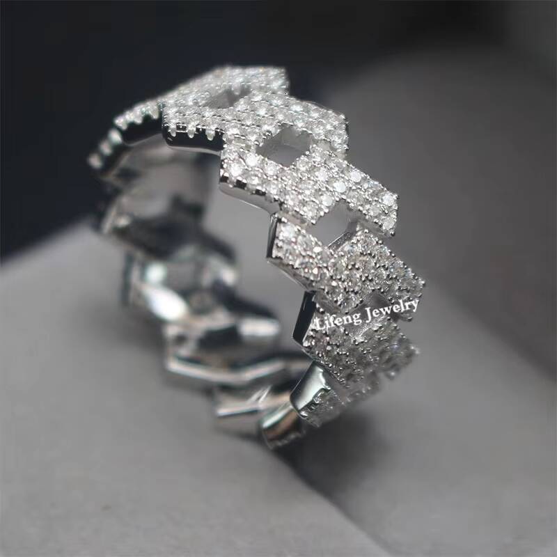 Custom Fashion Design Cuban Ring VVS Moissanite 925 Sterling Silver Hip Hop Ice Out White Gold Jewelry Gift for Men