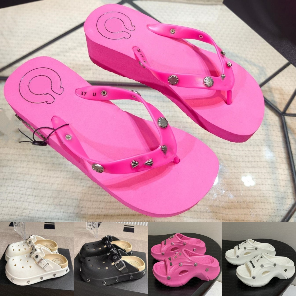 Summer Womens Casual shoes sac women designer slide sunset beach pool slippers Rubber Flip-Flops chrome decorate Luxury Sandals Waterproof wedge sliders Flat Shoes