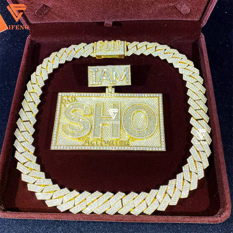 100 Pass Diamond Tester 18mm S925 Sterling Silver Iced 3Rows VVS Mens Hiphop Necklace Cuban Link Chain Mens Hiphop Necklace