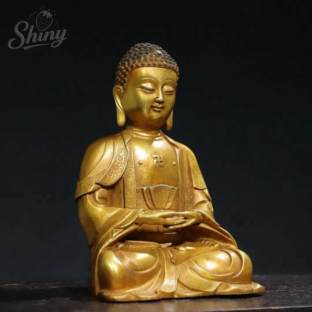 Vintage Brass Amitabha Sakyamuni Buddha Chinese Feng Shui Meditation Buddha Sculpture Figurines Home Decor StatuesT260415