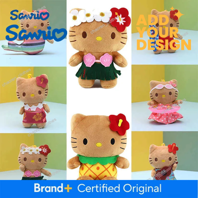 Sanrio 10 20cm Anime Hello Kitty Kuromi Dolls Filled Keychain Dark Skin Hawaiian Serie Cartoon Plush Toys Bag Pendant Gift