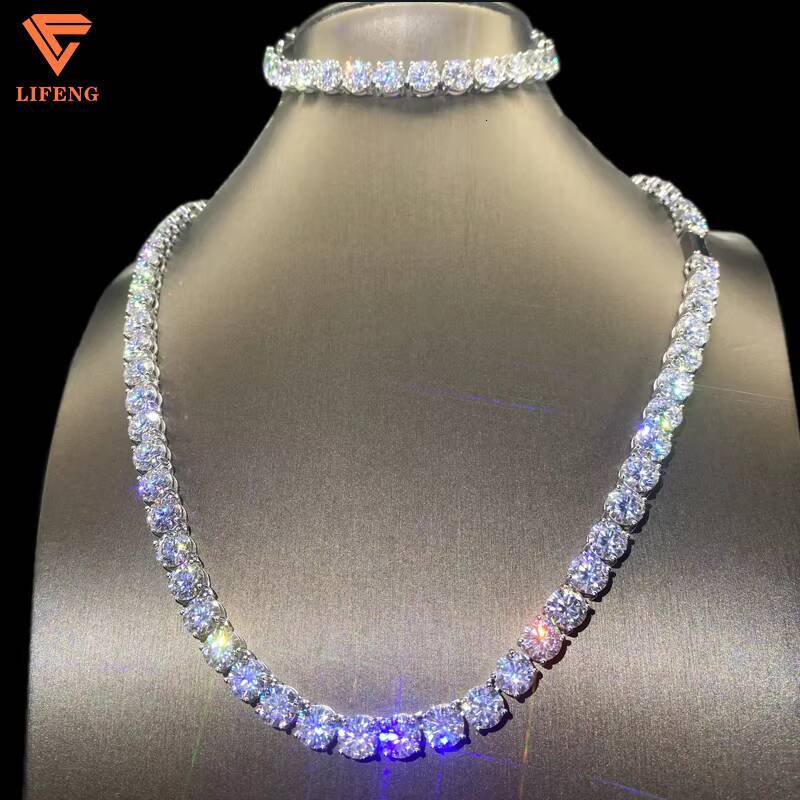 Fine Jewelry Necklace 8mm White D VVS Diamond Moissanite Cluster Tennis Chain 925 Silver Hip-Hop Chains with Gra Certified