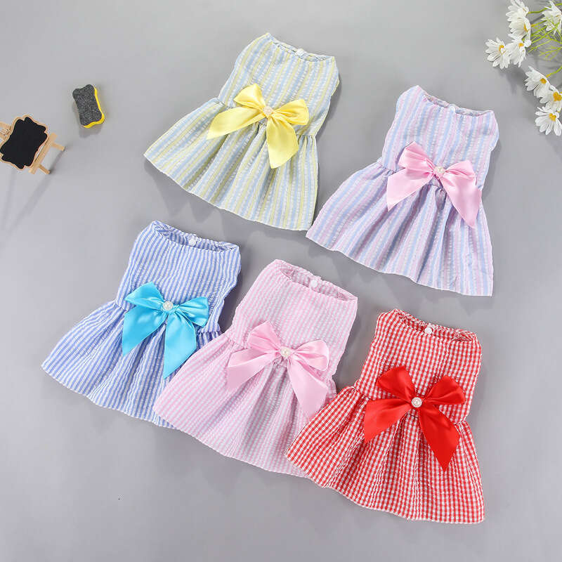 Spring Summer New Pet Dress Bowknot Skirt For Dogs Cats Teddy Pomeranian Bichon Puppy Cute Fashion Pet Apparel Dog Clothes Supplies pupakaIK