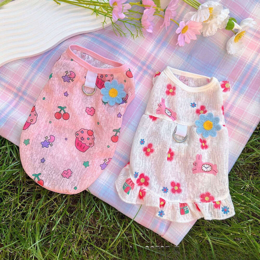 Summer Pet Cooling Clothes Breathable Vest Dress For Dogs Cats Anti-hair Loss Cute Design With Leash Hole Outdoor Pet Apparel pupakaIK
