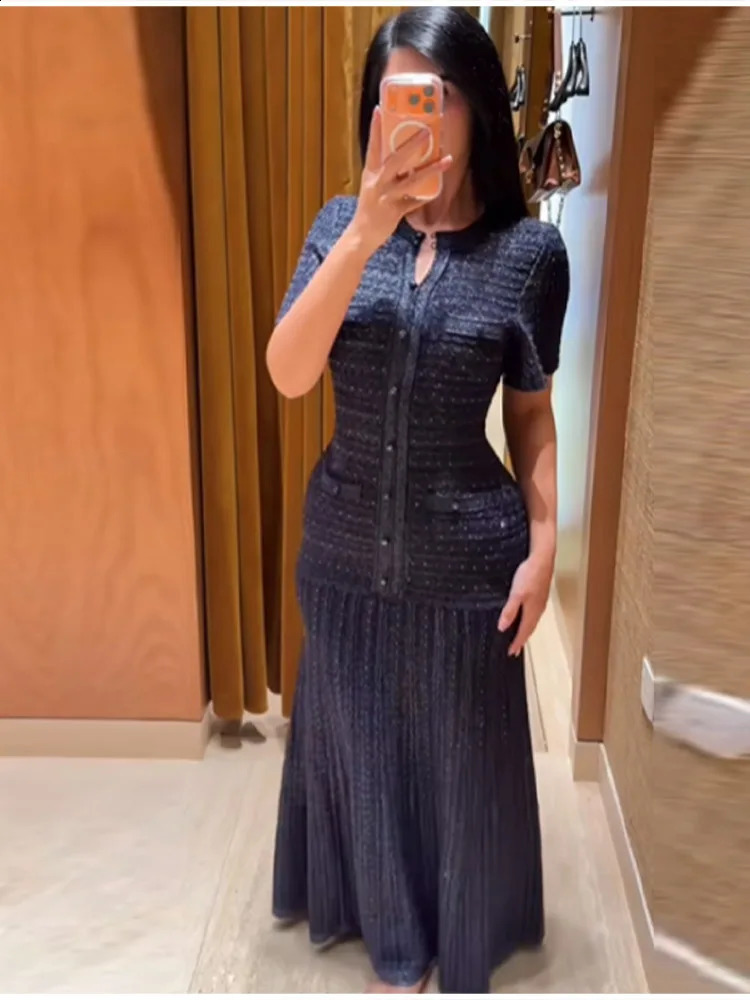 European American Fashion Womens Button Down Sequin Dress Slim Fit Maxi Dress Female Wedding Guest Cocktail Vacation Gown 260414