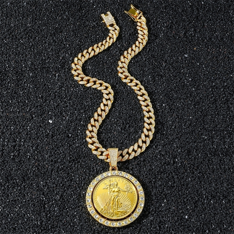 mens full-diamond chain hip-hop style personalized rotating Statue of Liberty pendant necklace 260415 - view 5