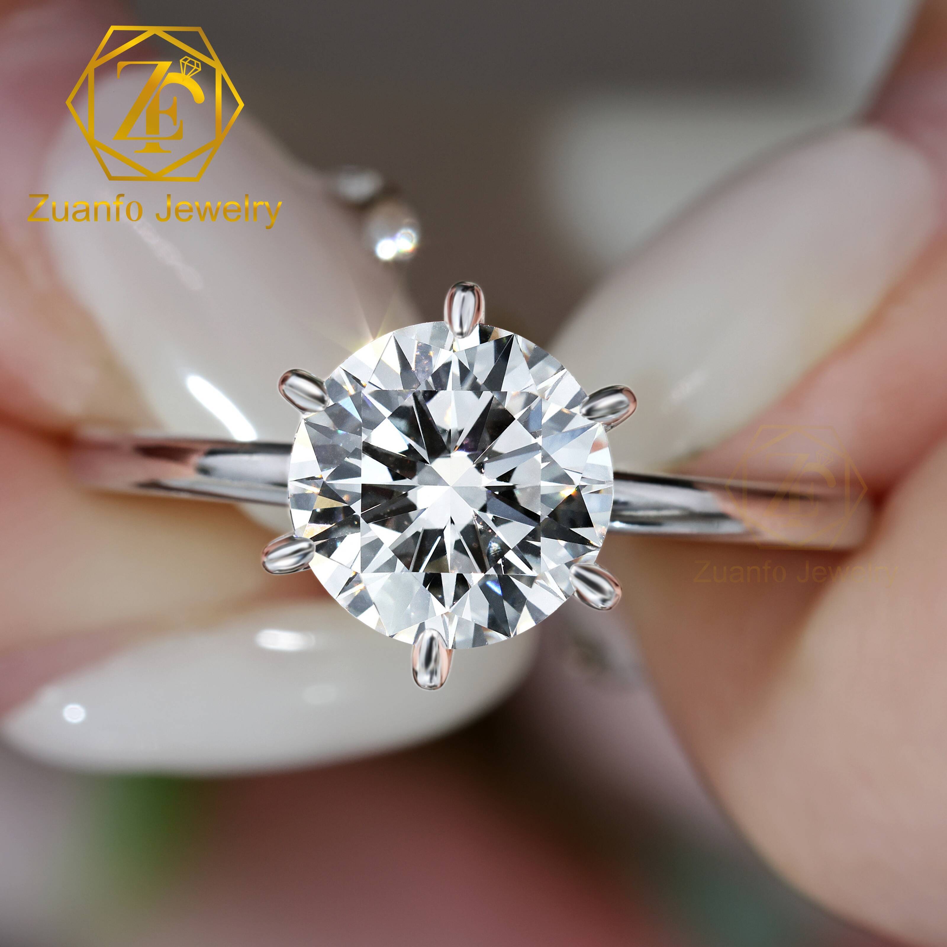 Classic Design Brass 1CT-5CT Round Cut Missanite Diamond Jewelry 6 Claws Ring Customized Jewelry for Women