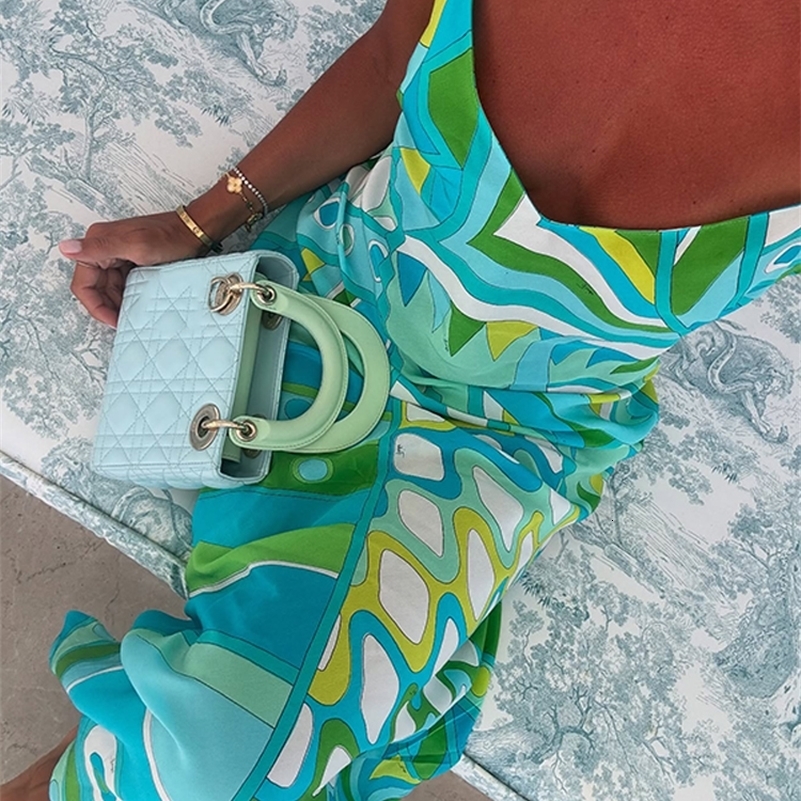 Chic Print Sling Long Dress Women Sleevless Backless Side Split Party Dresses 2026 Summer Street Beach Lady Ankle-length Robes 260415