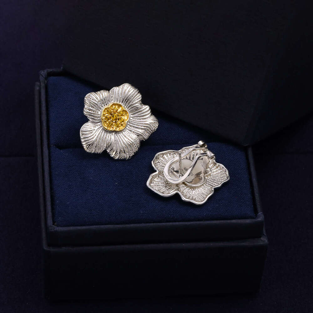 Women 925 Sterling Silver Gardenia Flower Stud Earrings - Hand-Engraved Floral Design with Pink & Yellow CZ Gemstones, Italian Craftsmanship Inspired 