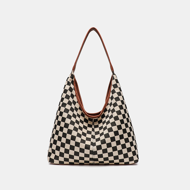Explosive retro checkerboard patterned large capacity tote bag, crossbody shoulder bag, handbag, note bag, women's bag