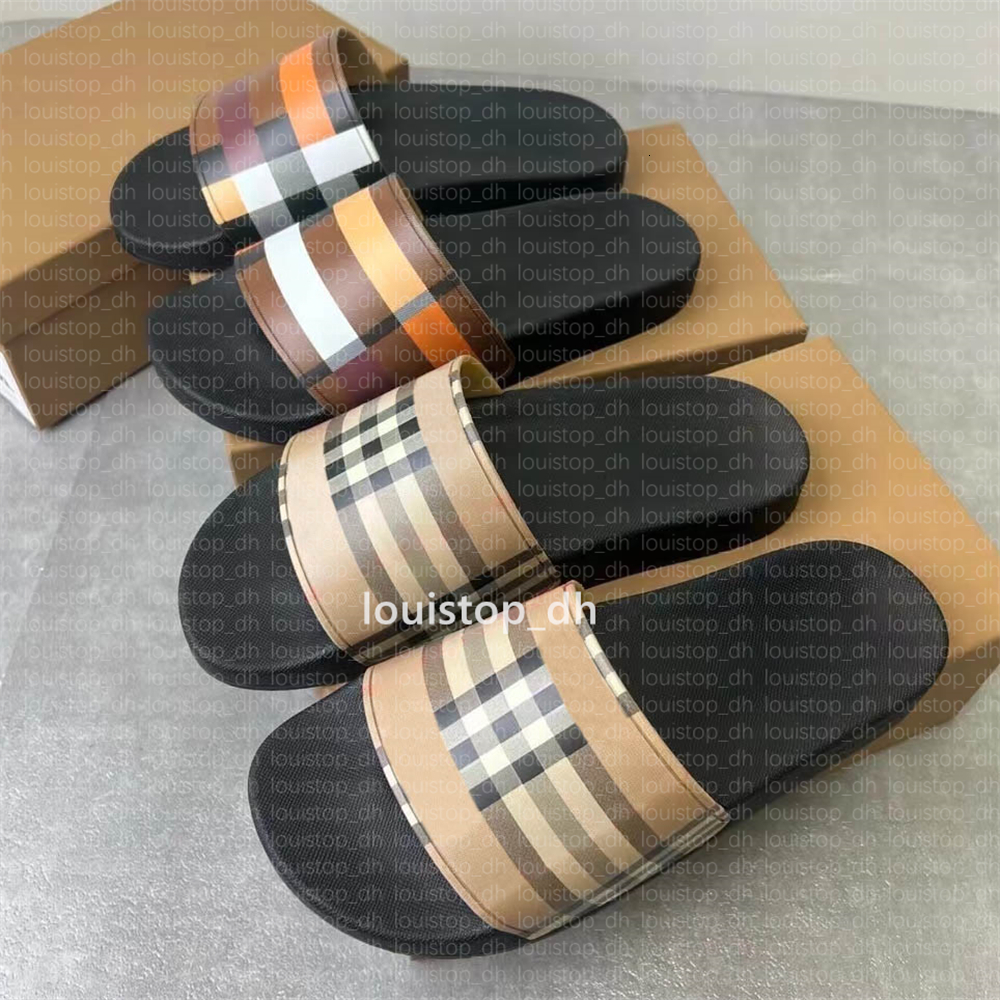 Designer Slides Fashion Check Slipper Sliders Paris Slides Sandals Slippers For Men Women Hot Unisex Pool Beach Flip Flops Size 35-46