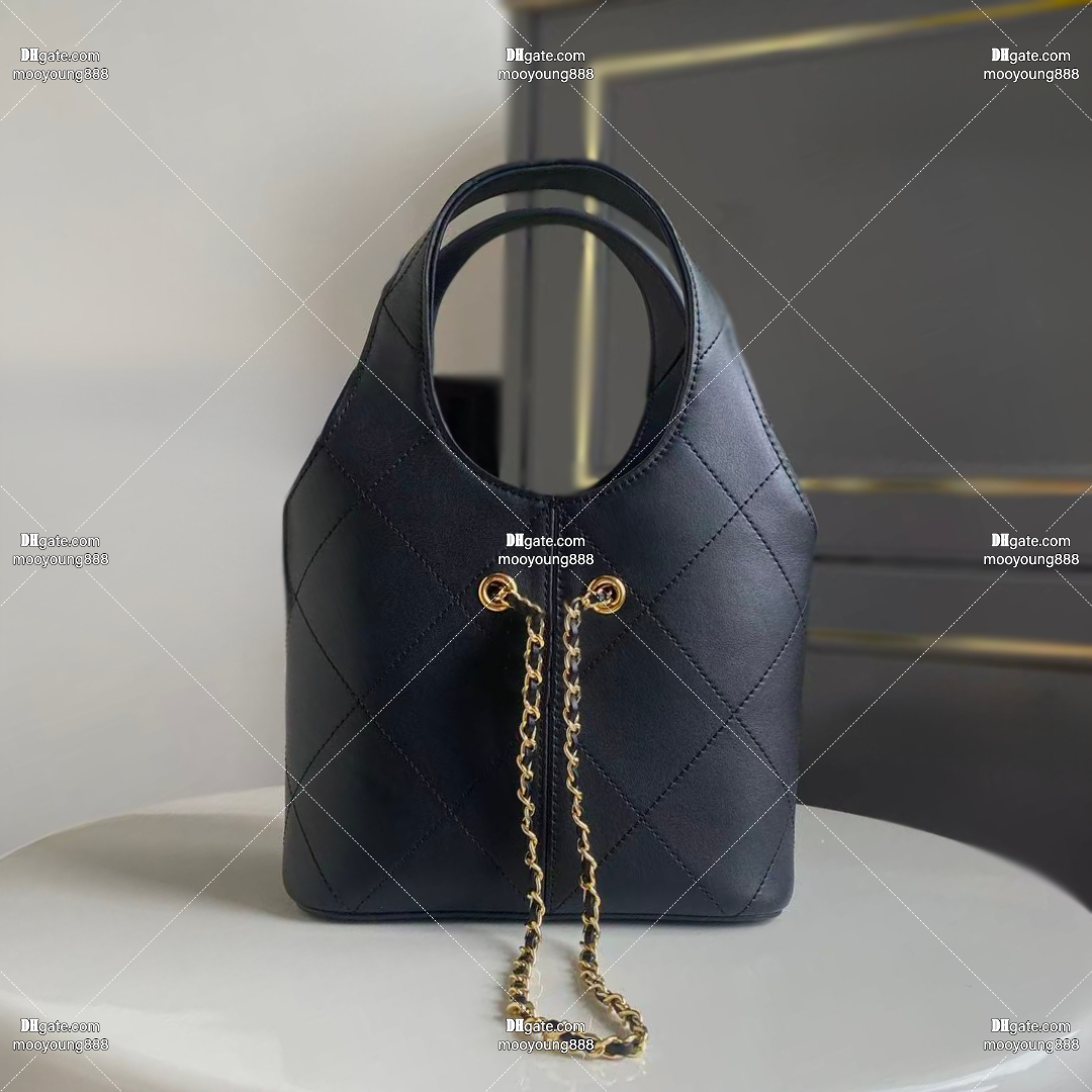 12A Upgrade Mirror Quality Designer Bucket Bags for Women 27.5cm Luxury Hobo Calfskin Leather Bags Quilted Shoulder Bag Black Chain Purse with Box AS6132