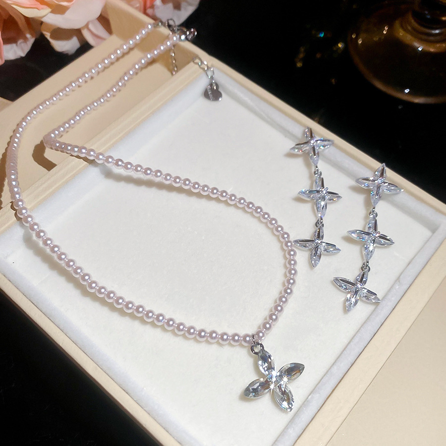 Delicate exquisite cross pearl earring and necklace set, niche fashion, elegant, light luxury, high-end jewelry wholesale - view 7