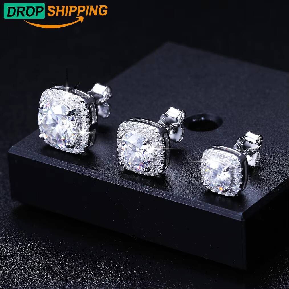 Dropshipping Fashion 5mm-8mm 925 Sterling Silver VVS Moissanite Diamond Screw Back Iced Out Sugar Halo Stud Earrings