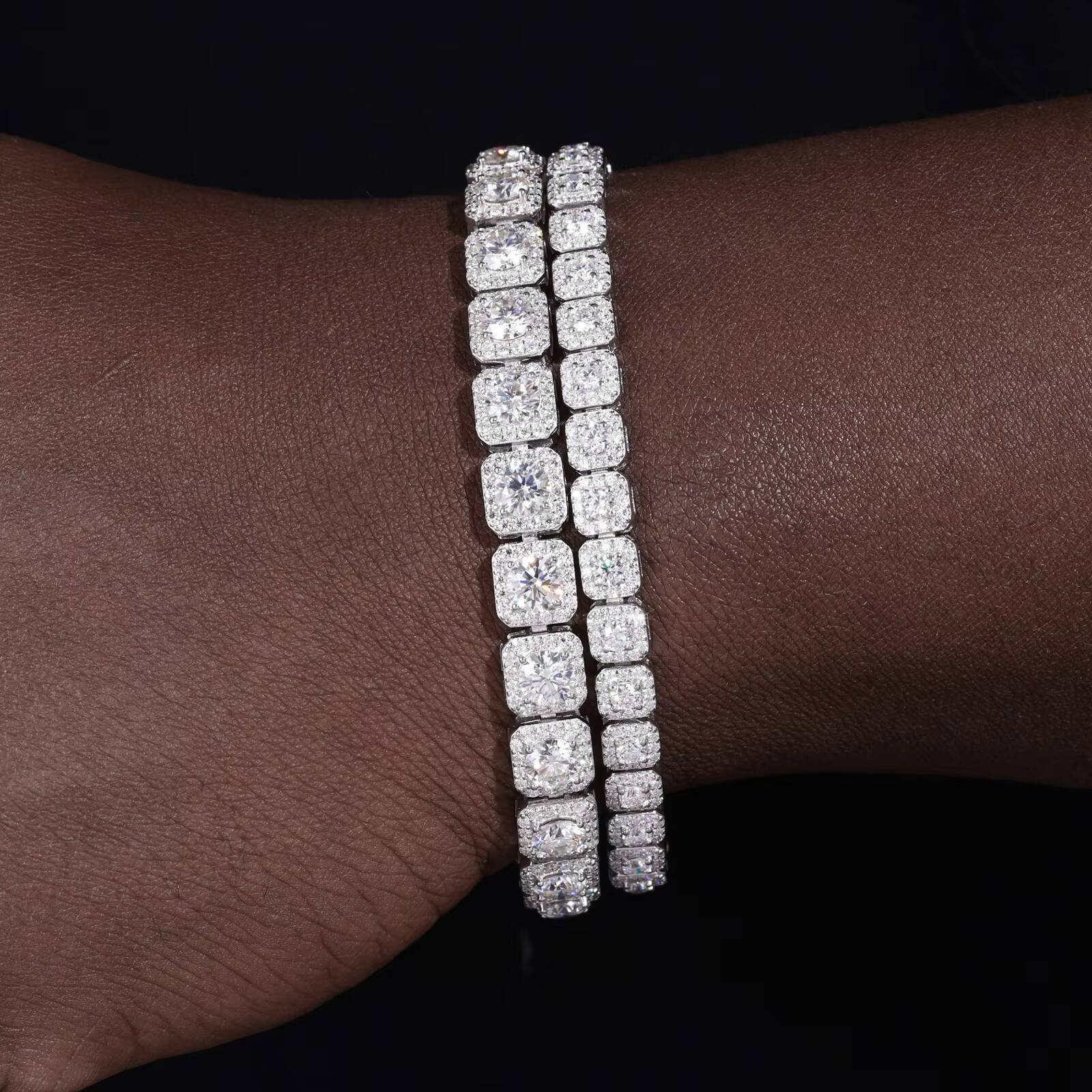 Fine Jewelry 6mm 8mm White Gold Sterling Silver 925 Vvs Moissanite Diamond Iced Out Square Hola Tennis Chain Bracelet Men Women