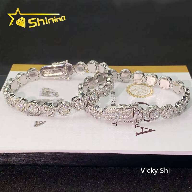 Hip Hop Jewelry 10MM Iced Out VVS Moissanite Cuban Bracelet Custom 925 Sterling Silver Mens Luxury Bracelet