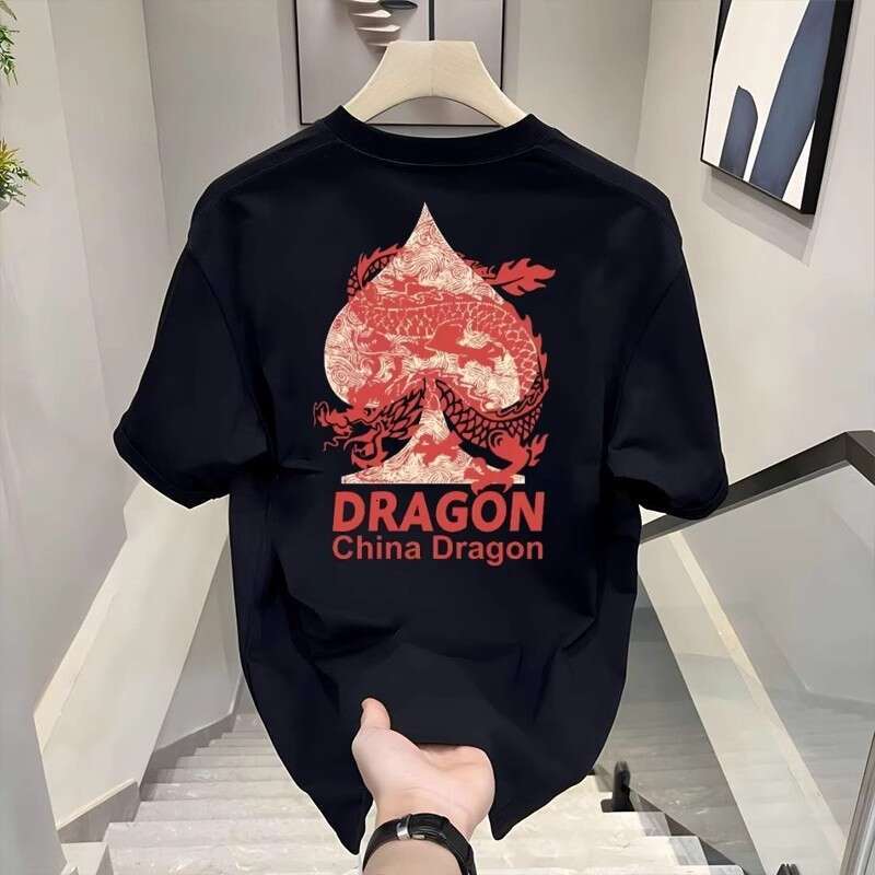 Men Summer Short Sleeve Crew Neck T Shirt Pure Cotton Dragon Graphic Print Loose Fit Soft Breathable Lightweight Casual Trendy Daily Wear Basic Top fo