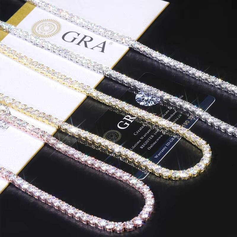Wholesale Hip Hop Iced Out Jewelry 2mm-6mm D Color VVS Moissanite Tennis Chains 925 Sterling Silver Moissanits Necklaces
