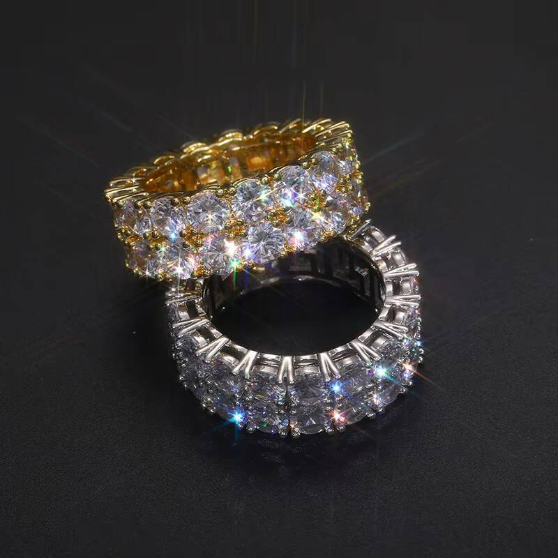 Dropshipping Fine Wedding Jewelry 925 Sterling Silver 2 Rows 5mm VVS Moissanite Diamond Clustered Engagement Ring for Men