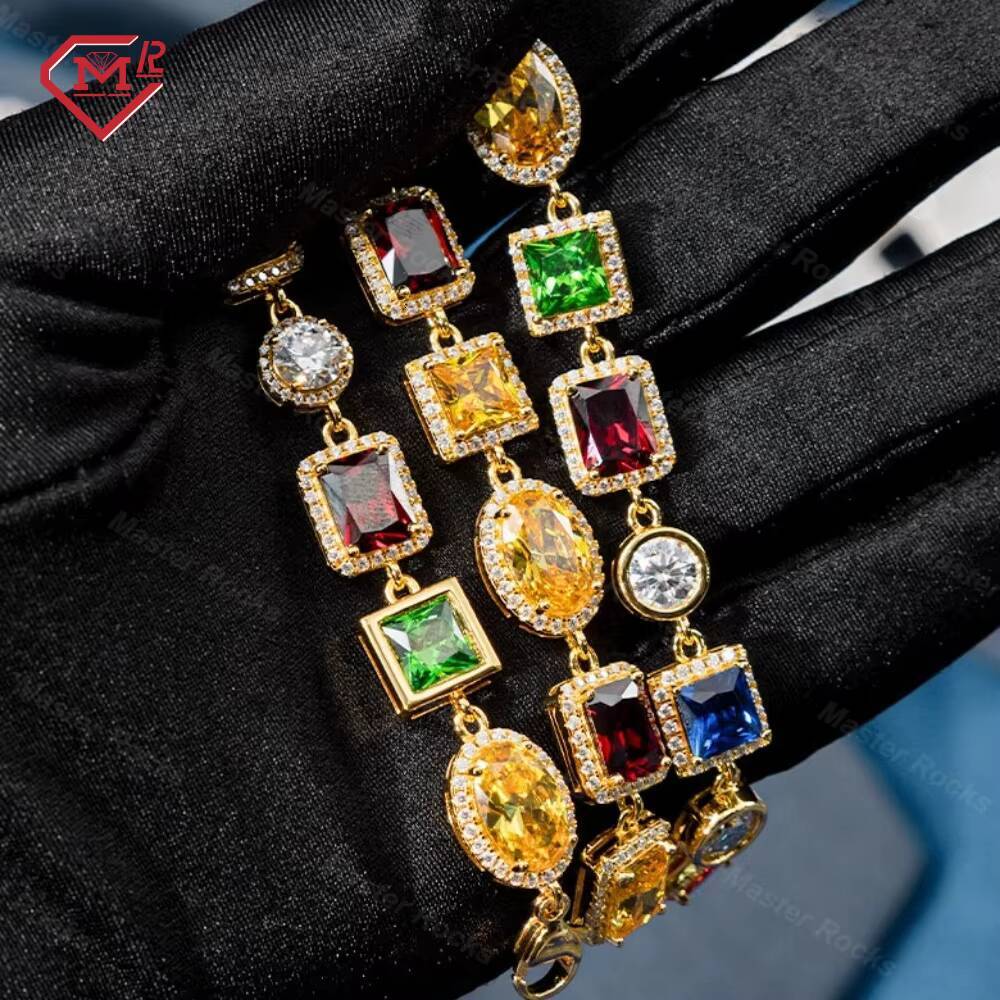 Luxurious Fine Jewelry Bracelets Multi Color Vvs Diamond Cluster Men Bracelet 925 Sterling Silver Moissanite Tennis Bracelet