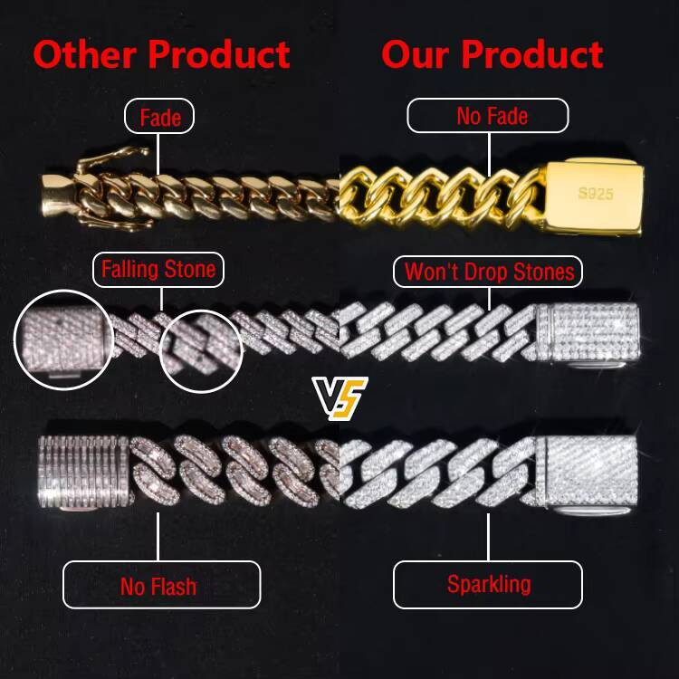 16mm Cuban Link Chain Necklace Hip Hop Jewelry 925 Silver Rose Gold Plated Moissanite Cuban Chain