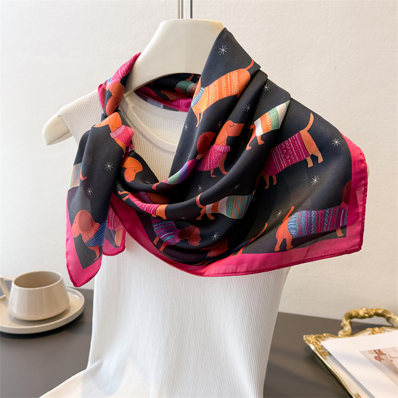 Designer Grid Print Flower imitate Silk Scarf Headband for Women Fashion Long Handle Bag Scarves Paris Shoulder Tote Luggage Ribbon Head Wraps 70X70CM