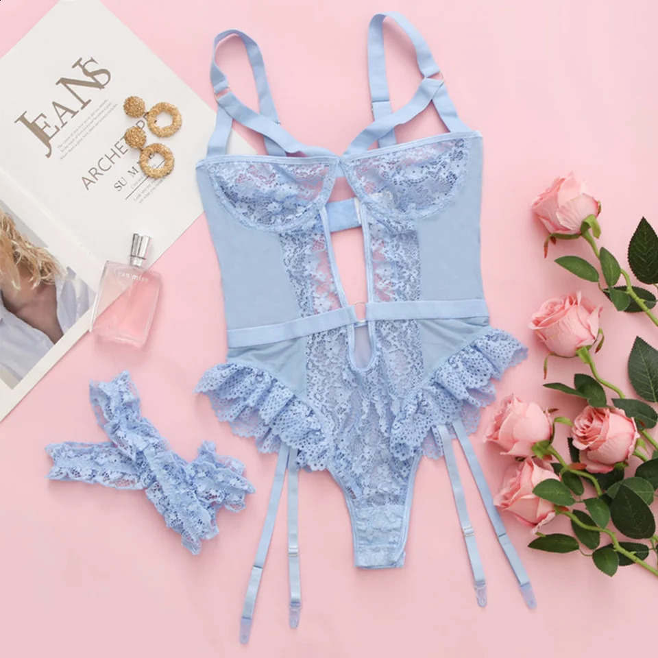 2pcs Red Floral Lace Garter Lingerie Set With Choker Women Intimates Underwire Bra And Thongs Ladies Underwear 260415