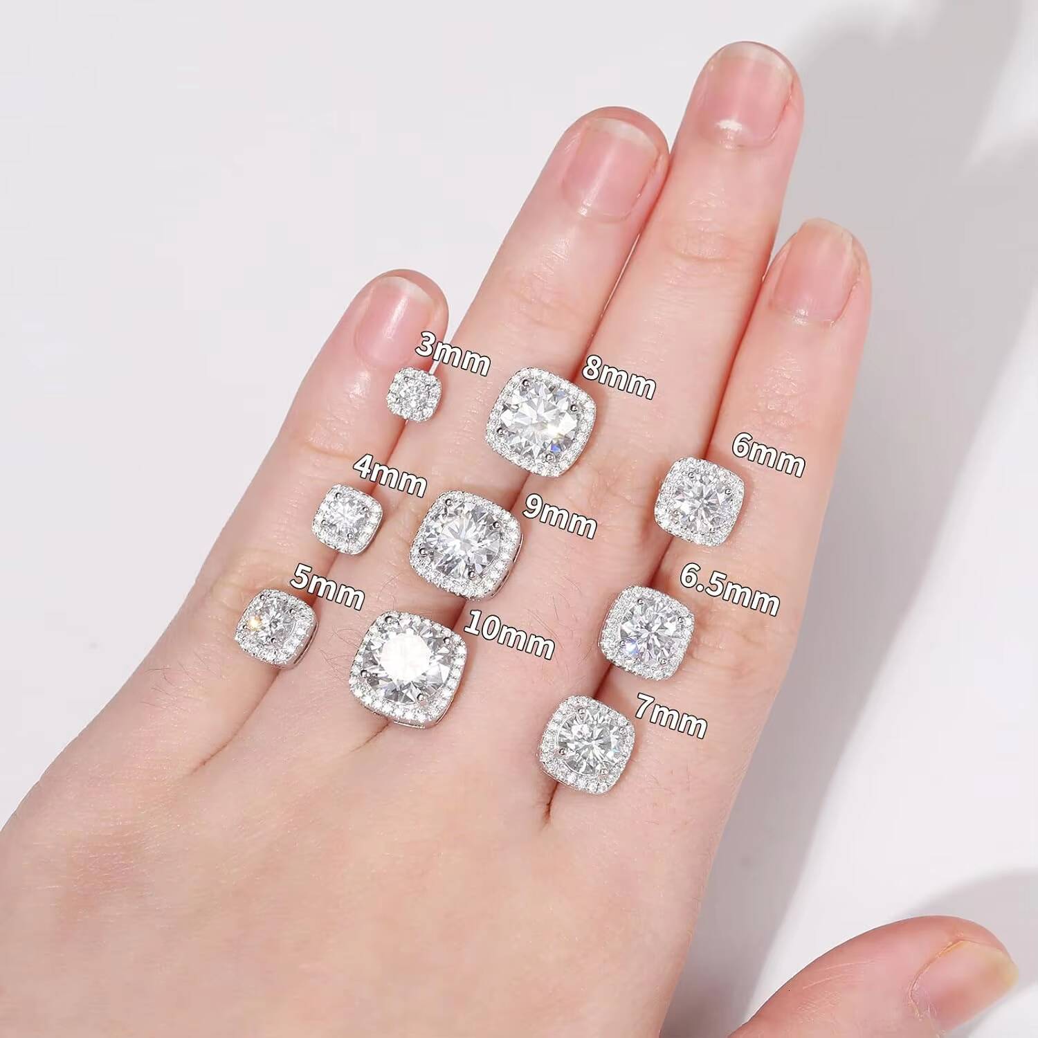 Pass Diamond Tester Screw Back Moissanite Square Halo Stud Earrings White Gold 925 Sterling Silver Fine Jewelry for Men Women