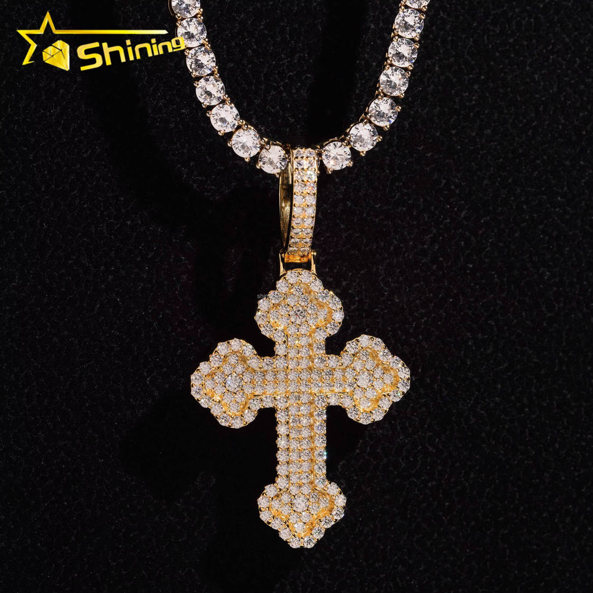 Drop Shipping Low Price High Quality Hip Hop Fashion Man Stylish Rapper Jewelry FL Moissanite Diamond S925 Silver Cross Pendant