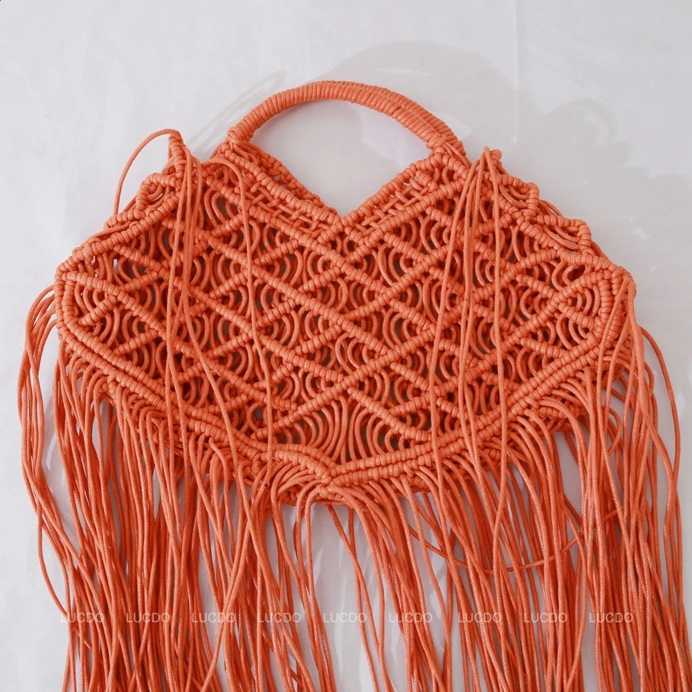 Casual Bali Summer Beach Shoulder Bag Bohemian Tassel Woven Women Handbags Large Capacity Tote n Hollow Rope Purse 260415
